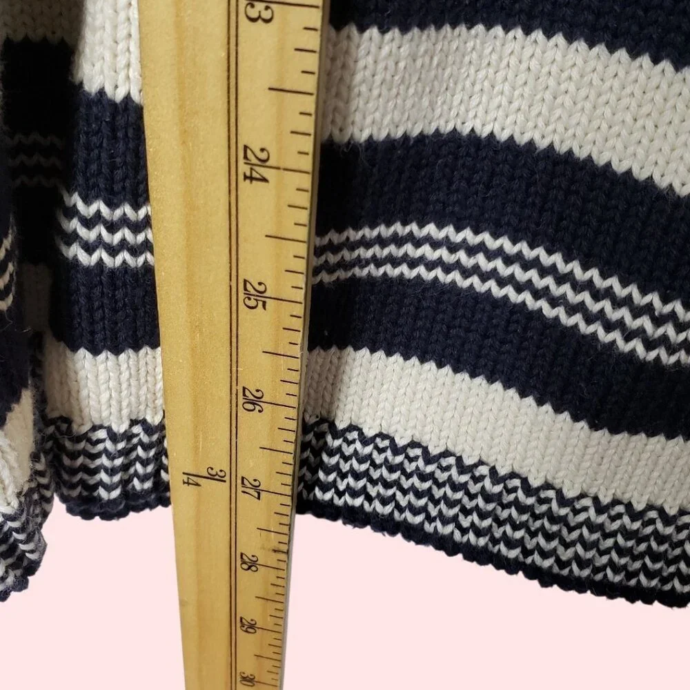 Laura Ashley Striped Cotton Sweater Button Shoulder Womens Navy/White Medium - Picture 12 of 12